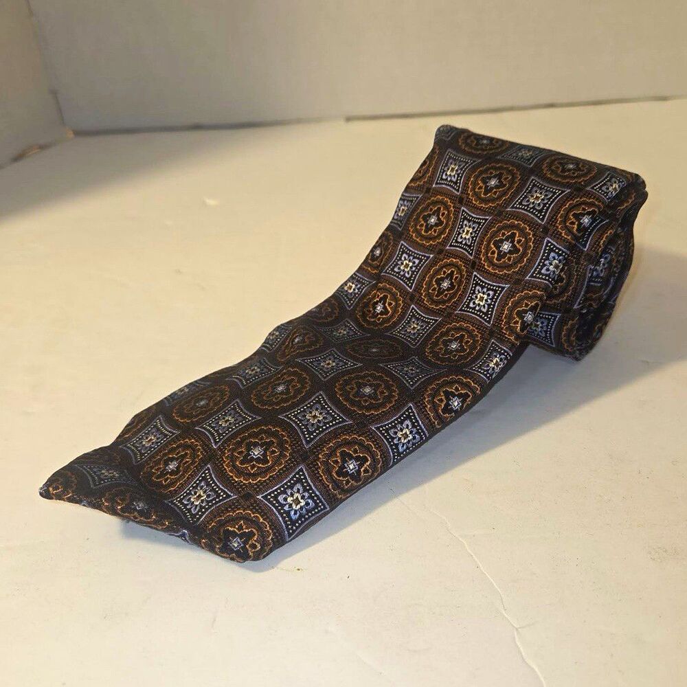 JZ Richards Men's Woven Geometric Tie Brown Blue White Classic 57-60"